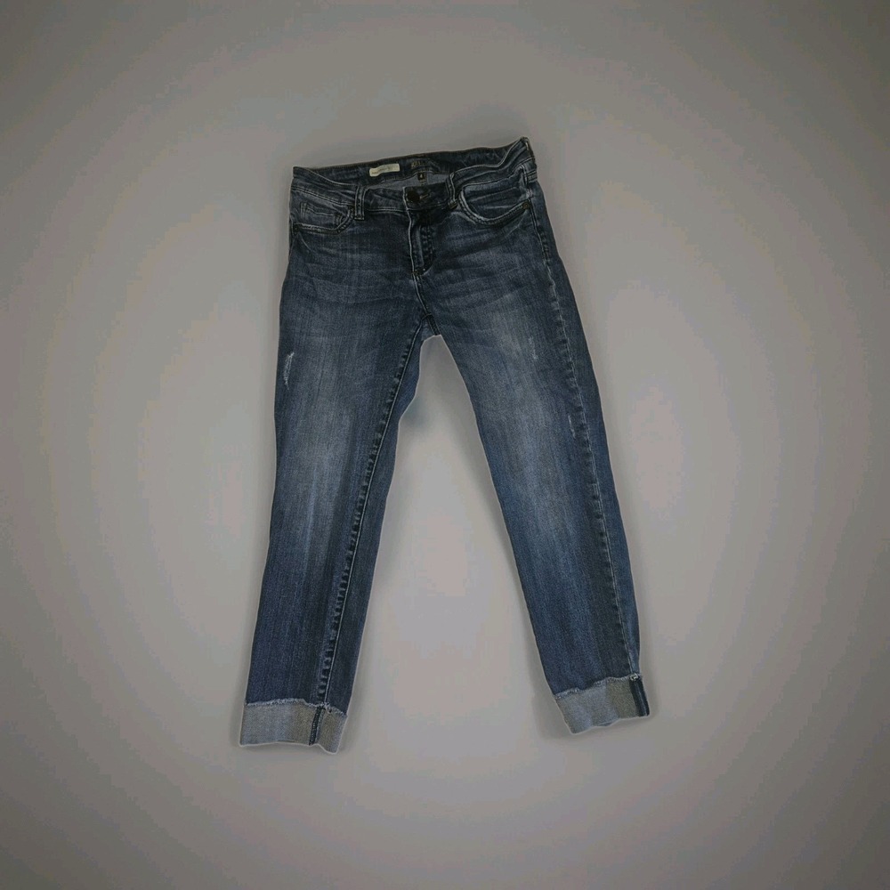 KUT FROM THE KLOTH Ankle Straight Leg Med Wash Crop Distressed Denim Jeans 4